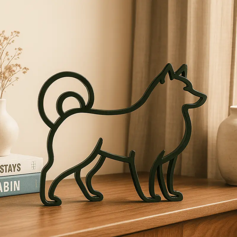 Minimalistisch Eurasier/Shiba/IJslander beeldje – stijlvolle hondendecoratie in silhouetvorm