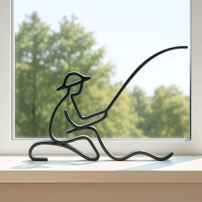 Minimalistisch vissersbeeldje – decoratie in lijnkunst stijl