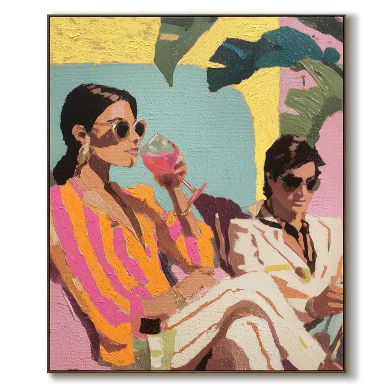 Mixed media Cocktails in de zon 120x100