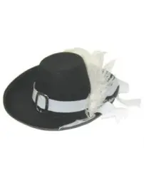 Musketier hoed zwart + witte band