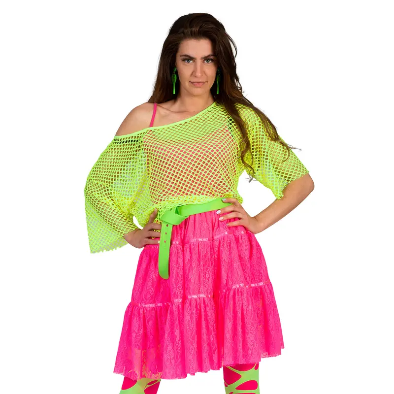 Net shirt neon groen one size