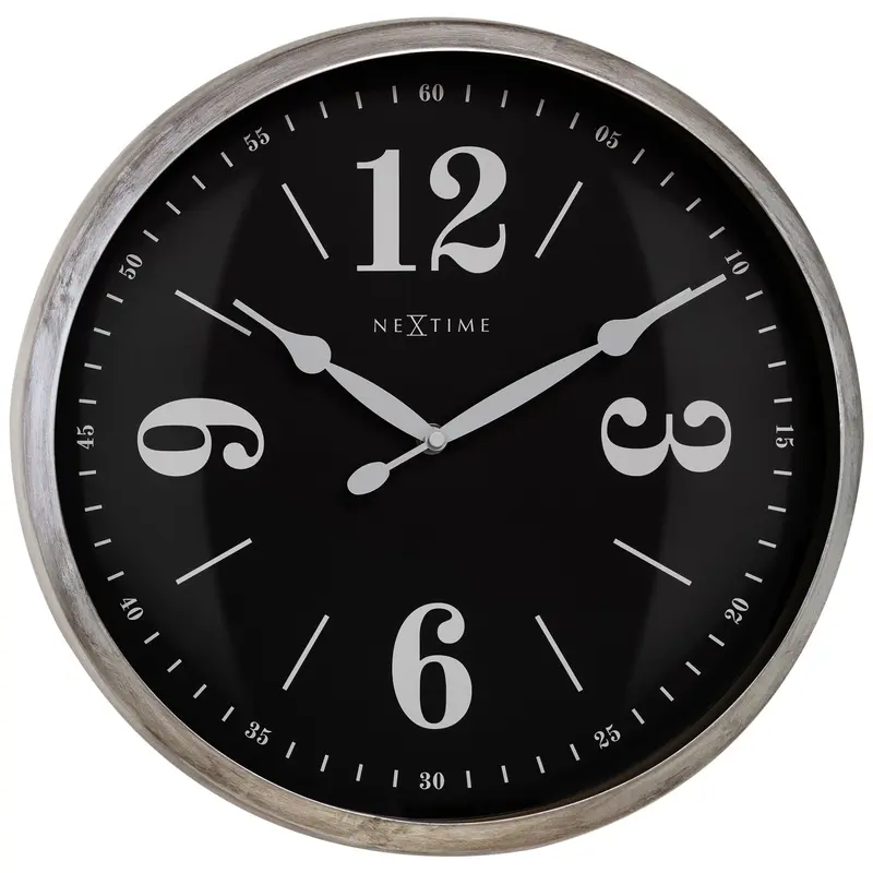 Nextime Wandklok 39 cm - Stil - Metaal - "Classic" zilver zwart