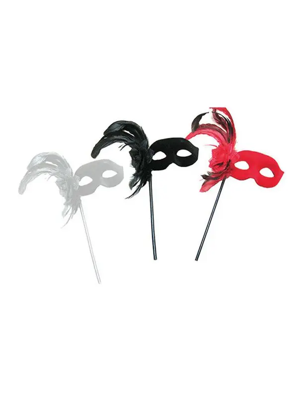 Oogmasker met stok wit/zwart/rood p/st.