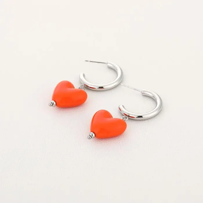 Oorbellen hartje - Zilver / Oranje