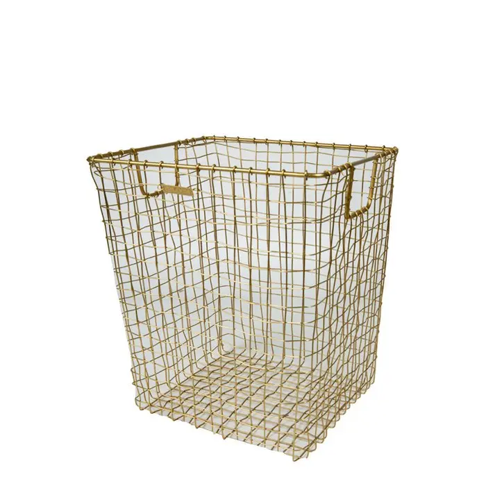 Opbergmand - Metaal antiek goud - H40 cm