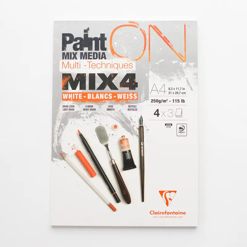 Paint’ON Mixed Media 250g Mix 4 soorten Wit A4 12 vellen