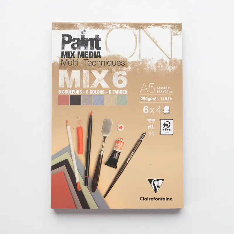 Paint’ON Mixed Media 250g Mix 6 kleuren A5 24 vellen