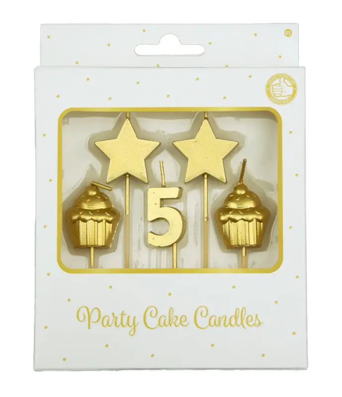 Party cake candles gold - 5 jaar