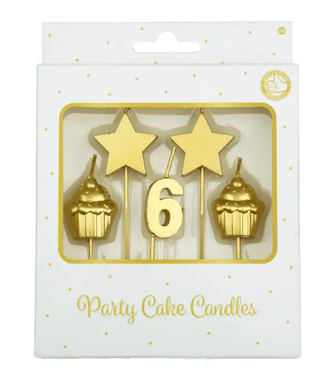 Party cake candles gold - 6 jaar