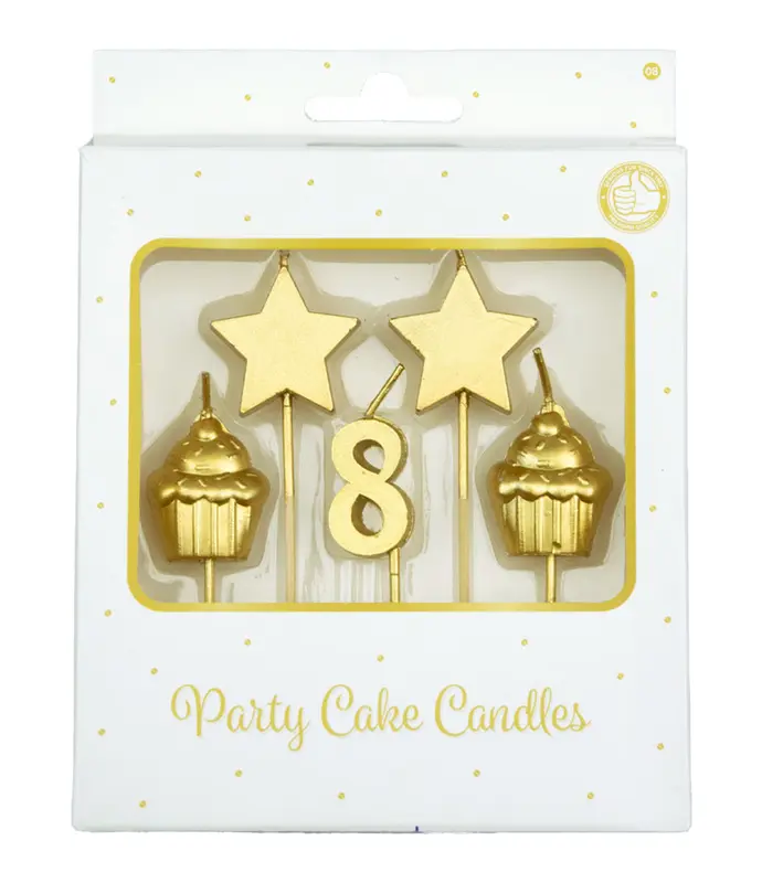 Party cake candles gold - 8 jaar