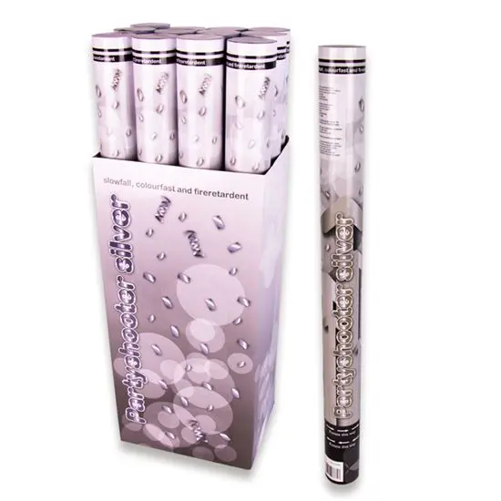 Party popper 60cm zilver (kleurvast, bv)
