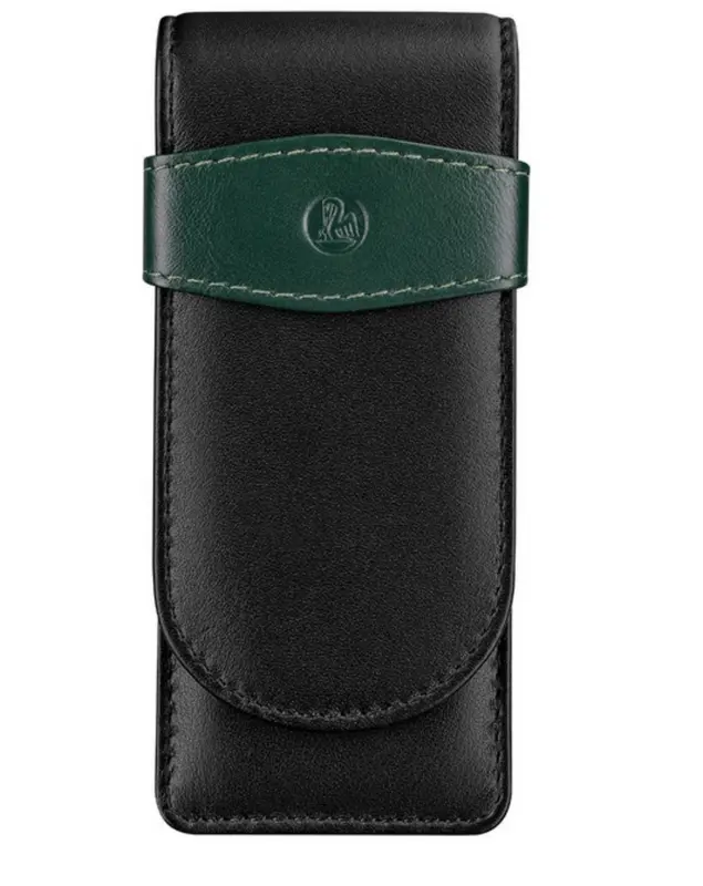 Pelikan Zwart en Groen Lederen Etui voor 3 Pennen