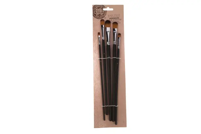 Penselen acrylverf plat rond zwart 5 stuks