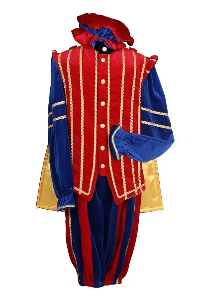 Piet fluweel luxe + cape Marbella mt.S rood/blauw