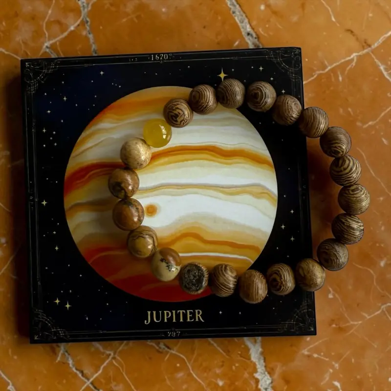 Planeten Armband Jupiter 19mm | Versteend Hout & Carneool
