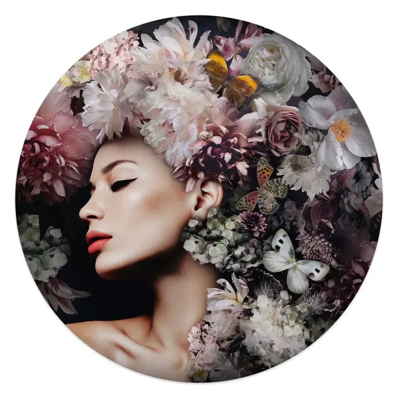 Plexiglasschilderij Vrouw met bloemenhoed  50 Rond