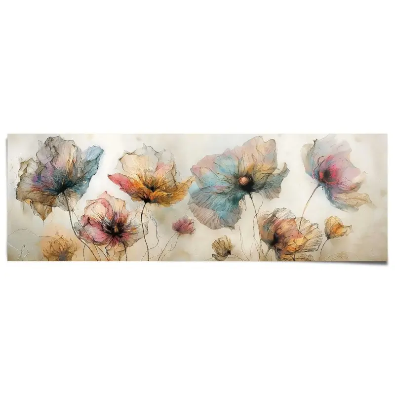 Poster Aquarel Bloemen 53x158