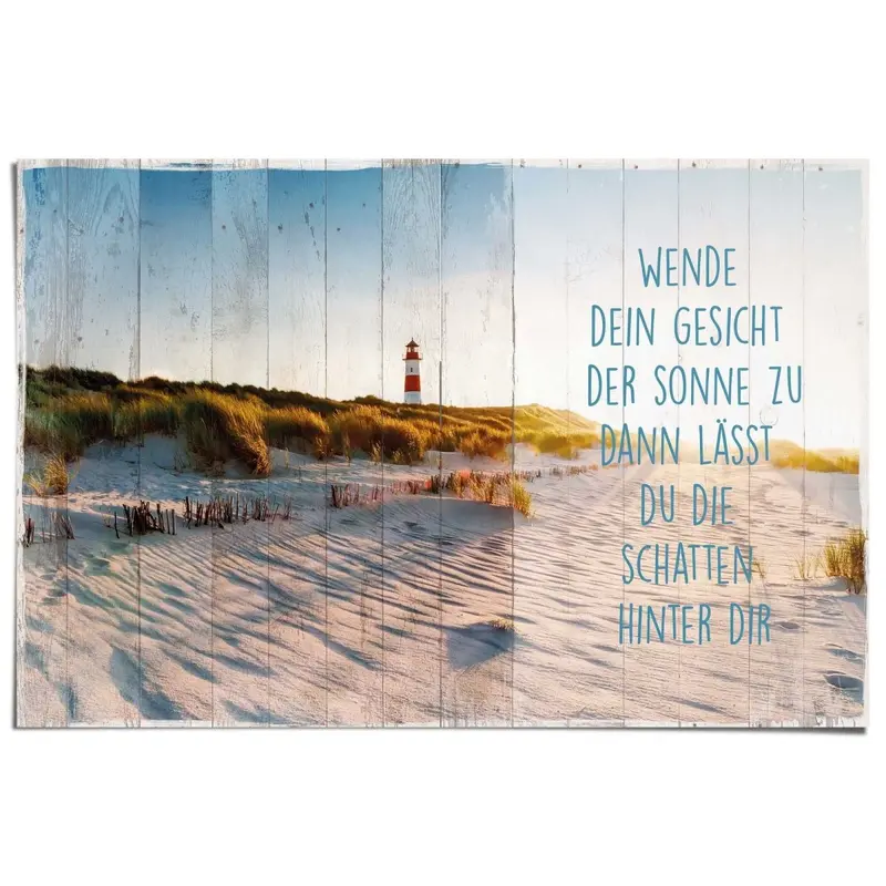 Poster Duinen en vuurtoren met Duitse spreuk. 61x91,5