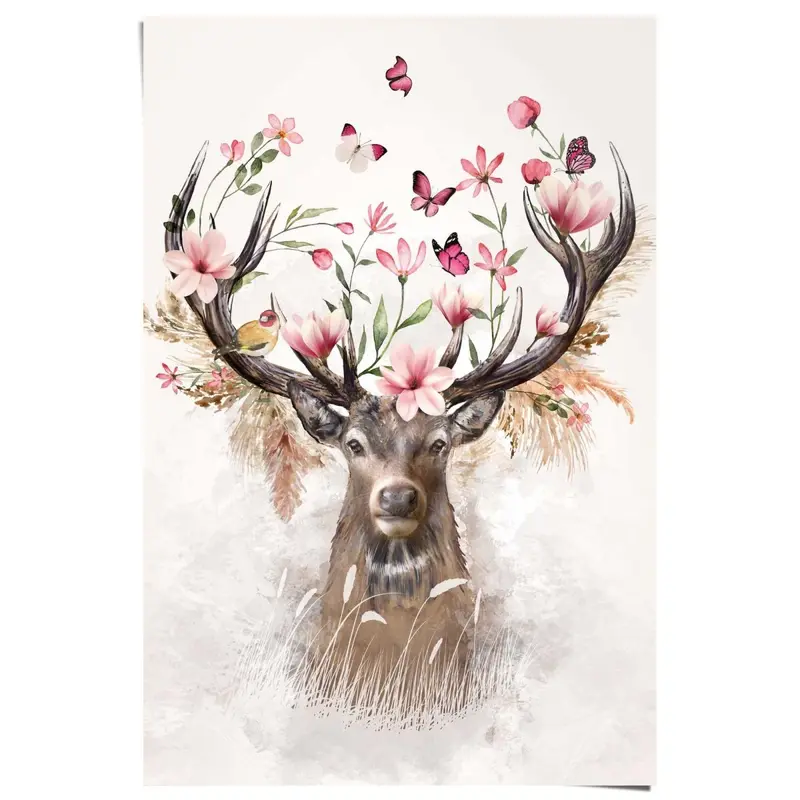 Poster Hert in Bloemen 91,5x61