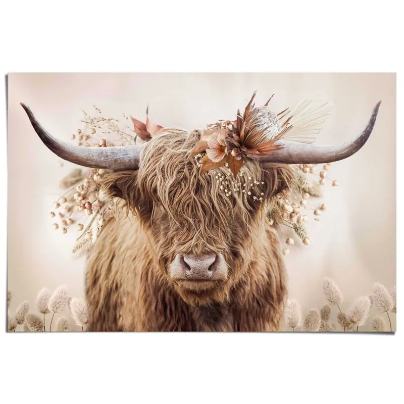 Poster Highlander in bloemen 61x91,5
