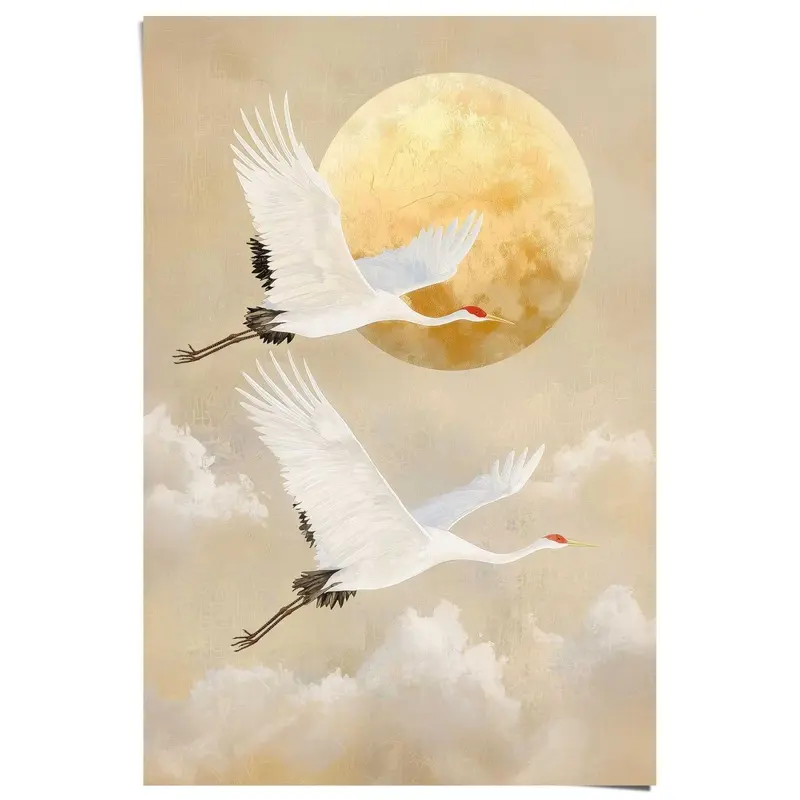 Poster Kraanvogels onder de maan 91,5x61