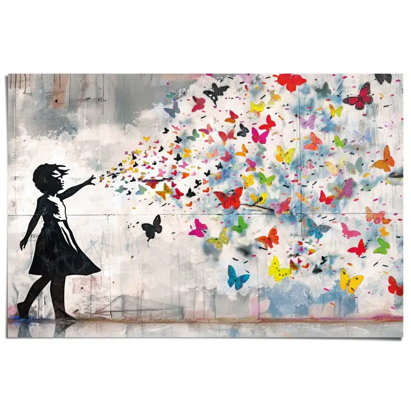 Poster Meisje met vlinders 61x91,5