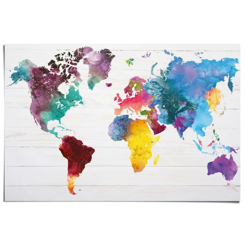 Poster Wereldkaart aquarel 61x91,5