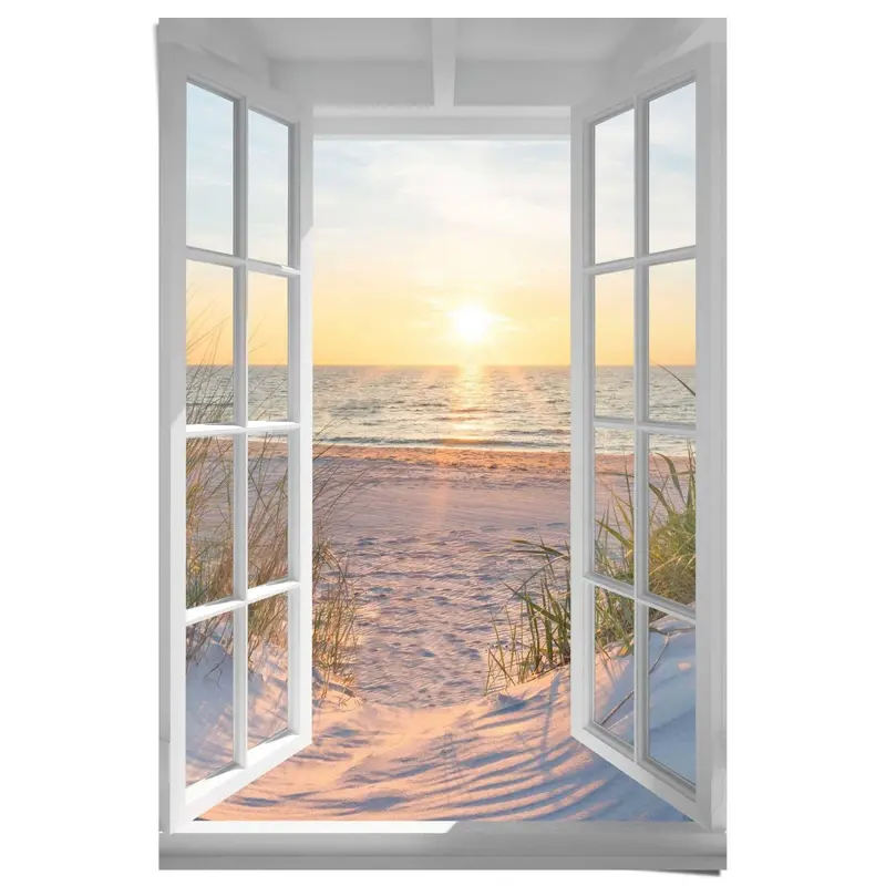 Poster Zonsondergang door het raam 91,5x61