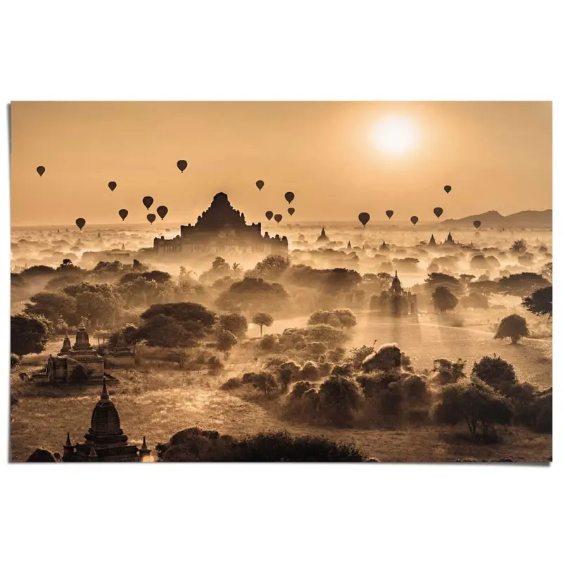 Poster Zonsopgang bij tempels 61x91,5