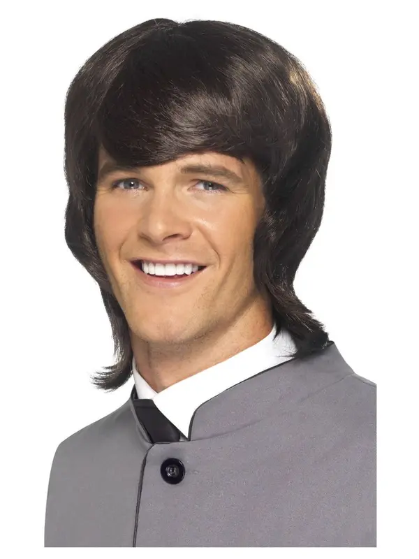 Pruik 60s Male Mod lang, bruin