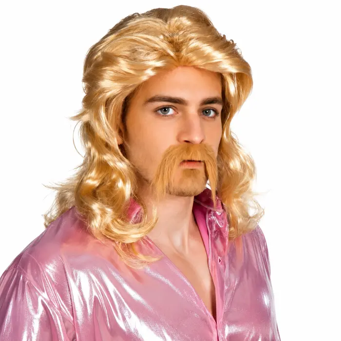 Pruik blond met snor