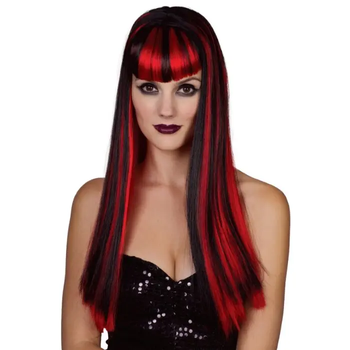 Pruik Halloween rood/zwart