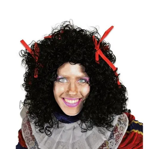 Pruik Piet dame wetlook met rode strikjes