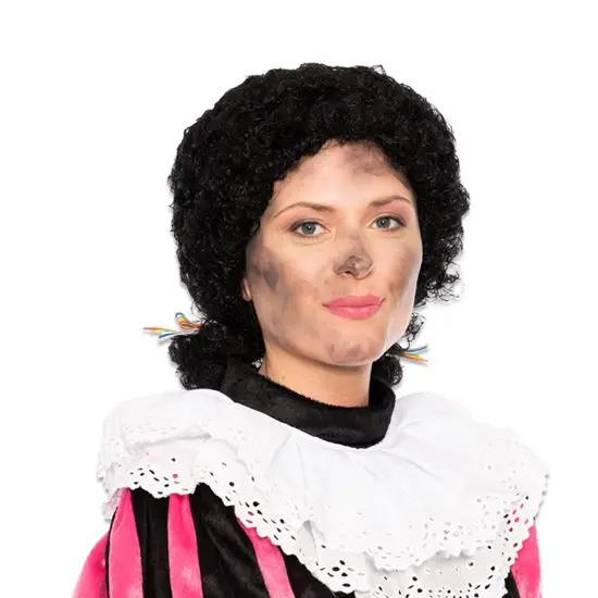 Pruik Piet luxe met staartjes zwart