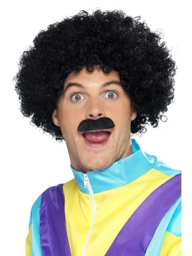 Pruik + snor 70s sporter zwart