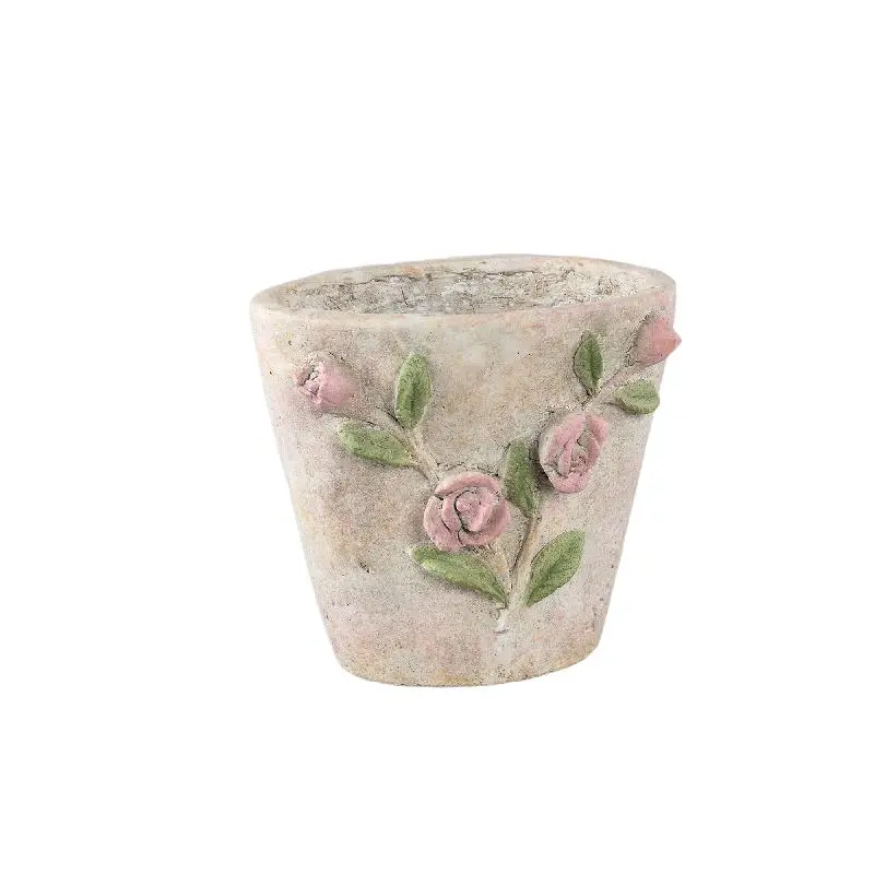 PTMD - Annastasia Cream oval cement pot with flowers S