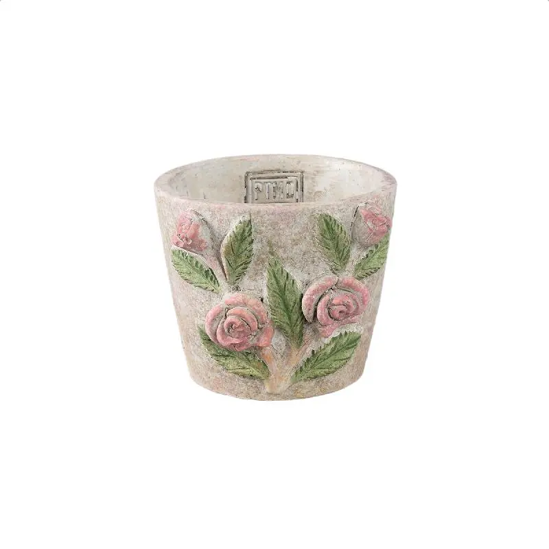PTMD - Annastasia Cream round cement pot with flowers XS