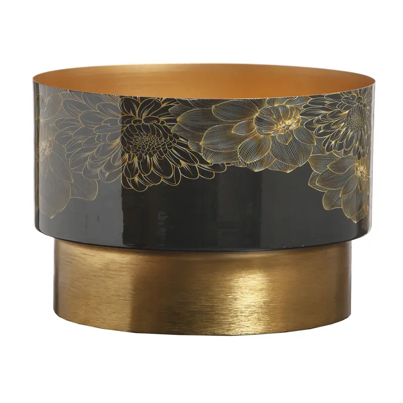 PTMD - Elora Gold iron planter enamel flowers print round M