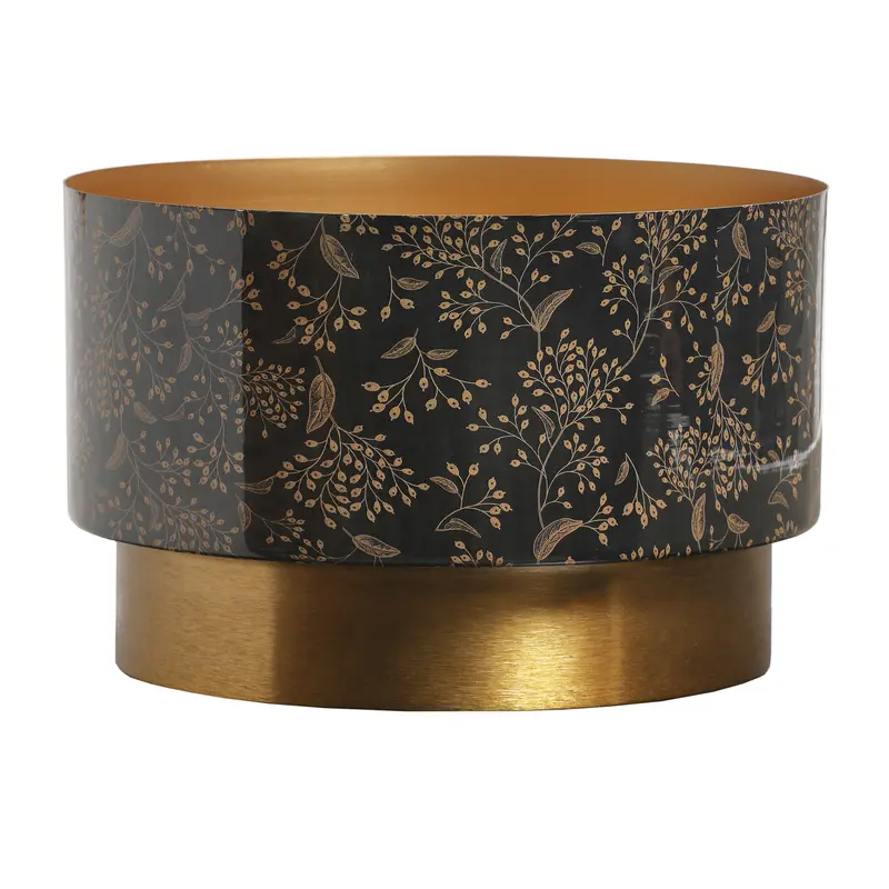 PTMD - Elora Gold iron planter enamel leaves print round L