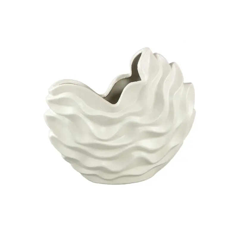 PTMD - Kaylagh Cream wavy shaped ceramic pot L