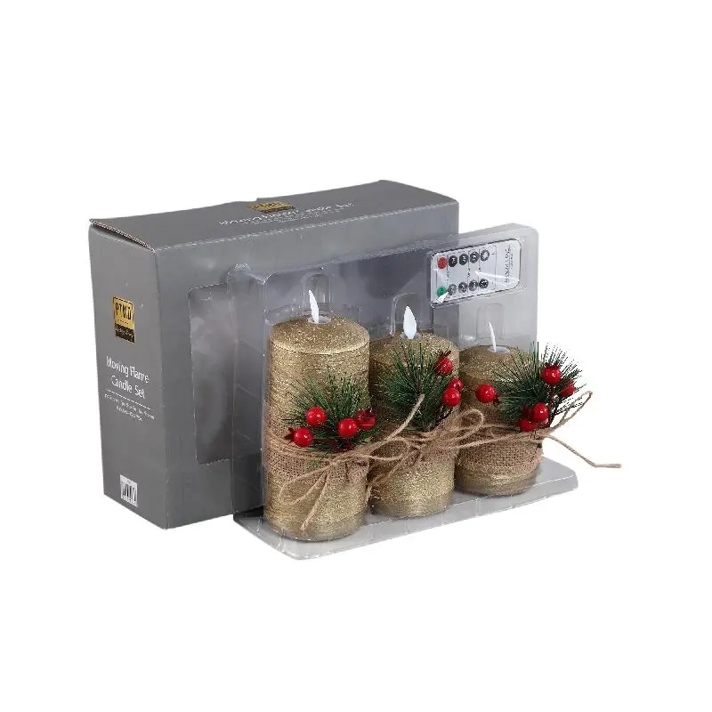 PTMD - Led Light candle gold with christmas branch S/3