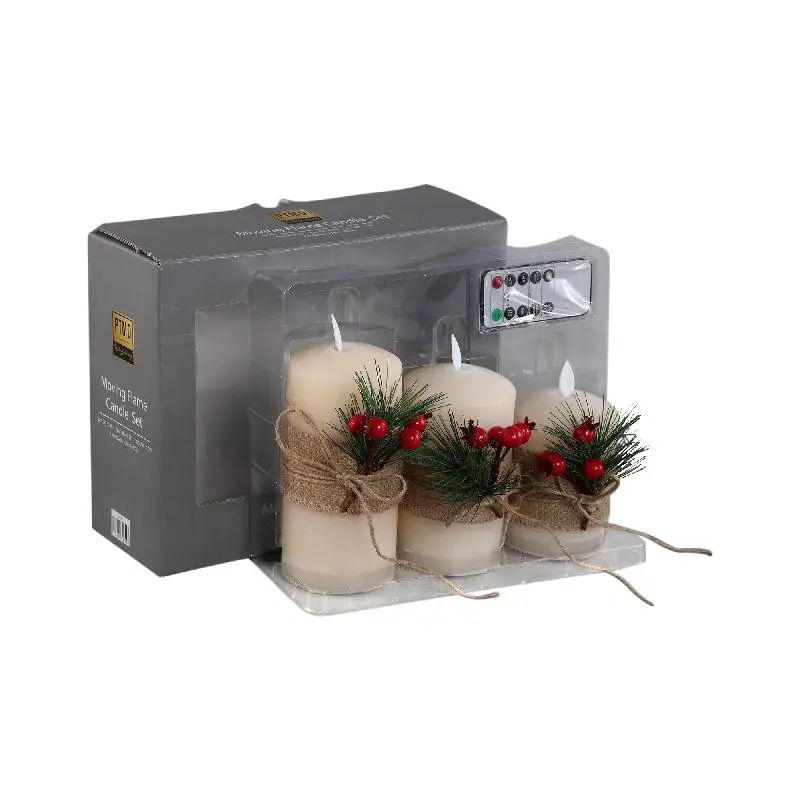 PTMD - Led Light candle ivory with christmas branch S/3