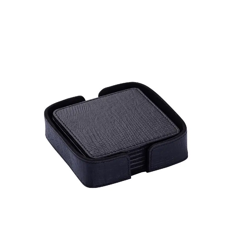 PTMD - Rafal Black vegan leather coaster square 6 PCS