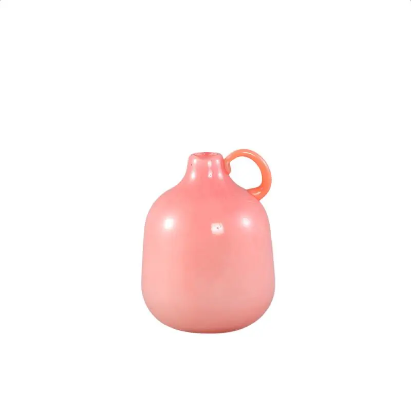 PTMD - Sibyl Pink glass round vase with orange handle