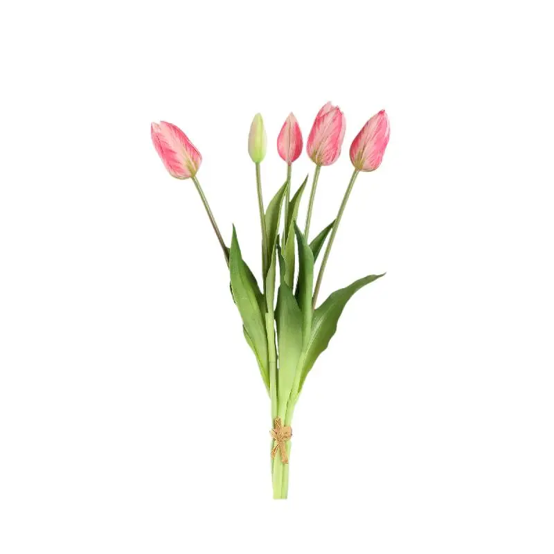 PTMD - Tulip Flower Pink bush with leaves long 5pcs