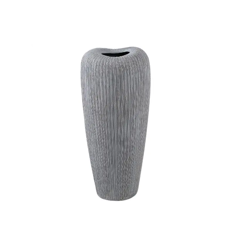 PTMD - Zinet Grey round ceramic pot with lines M