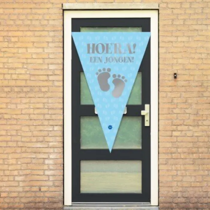 Puntvlag babyshower voetjes blauw jongen - 100 x 150cm