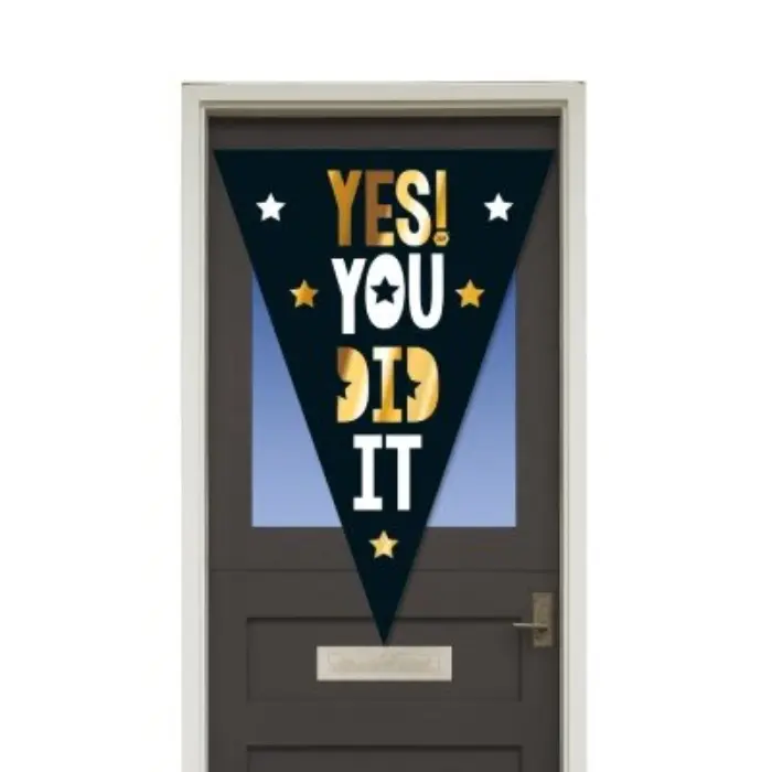 Puntvlag "You did it" zwart/goud 100 x 150cm