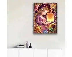 Rapunzel - Pascal - Maan - Bloemen - Lantaarn - Volledig - Ronde steentjes - 30x40cm