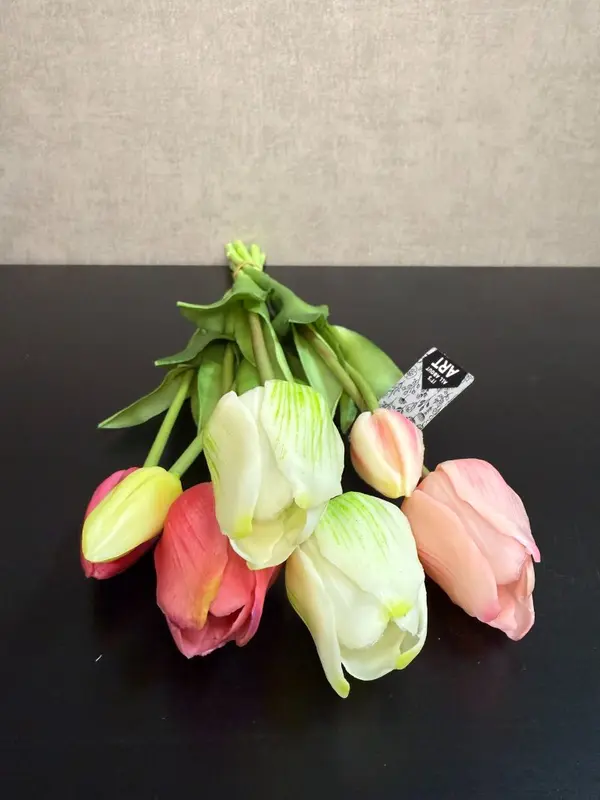 Real touch kunst tulpen roze/crème